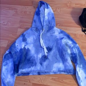 Blue and white tye dye hoodie cropped